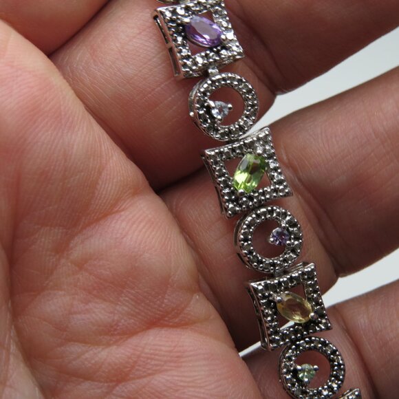 *925 Sterling Silver Multi Gemstone Bracelet - Picture 4 of 8